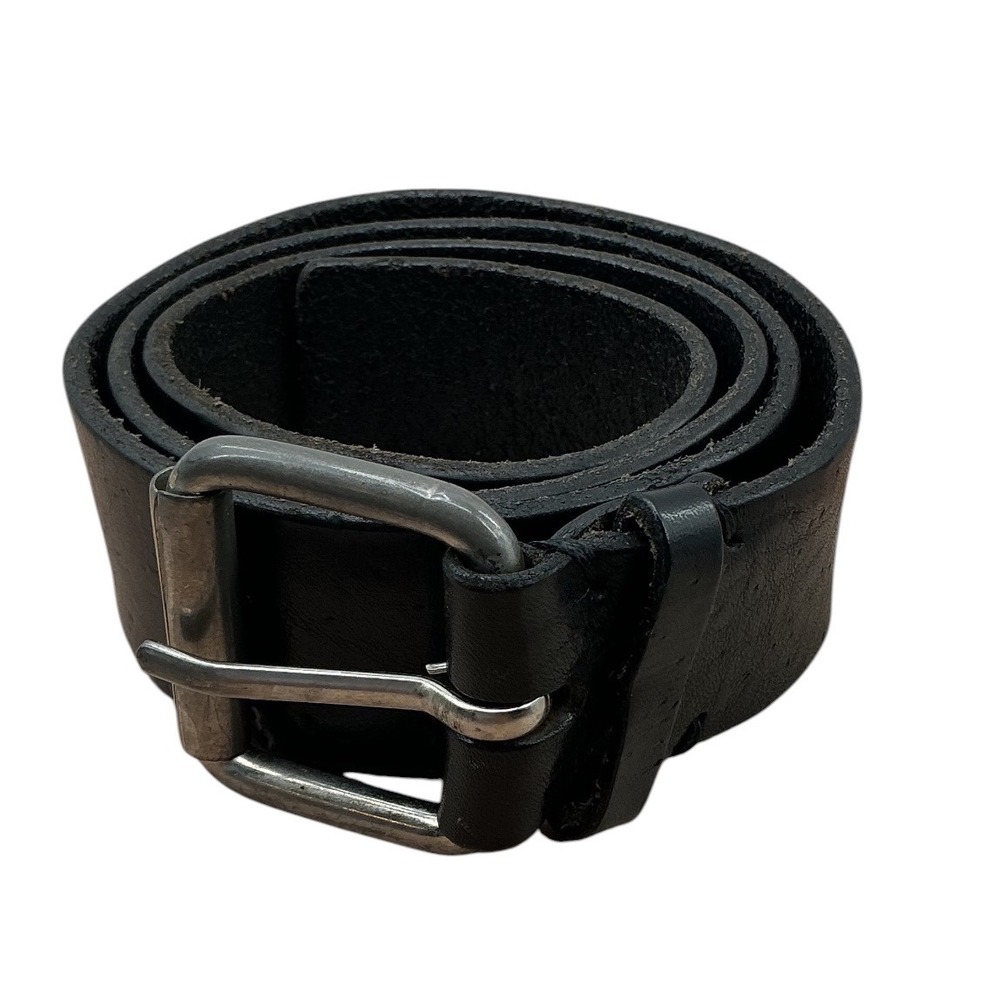 Unbranded Mens Black Leather Belt Silver Roller Buckle Casual Workwear Utility
